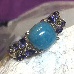 Natural Blue Quartz & Iolite Ring .925 Sterlings Silver Rare Limited Edition